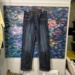 South Pole Dark wash baggy denim jeans with white stitching size 34